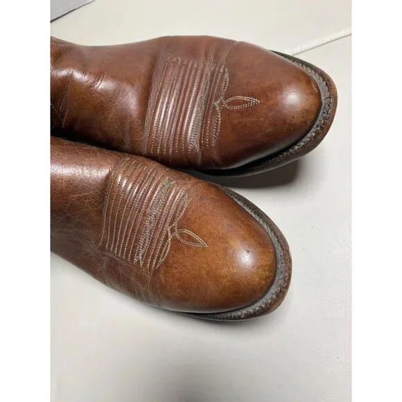 Lucchese 2000 Men Vintage Cowboys Boots Sz 10.5 D Brown Leather Western T3022R4 - Picture 9 of 16